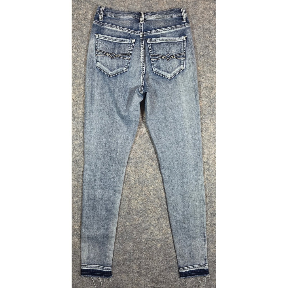 Y2K Mudd FLX Stretch High Rise Jean Legging Light Wash Raw Hem Skinny Size 5 - Picture 12 of 13